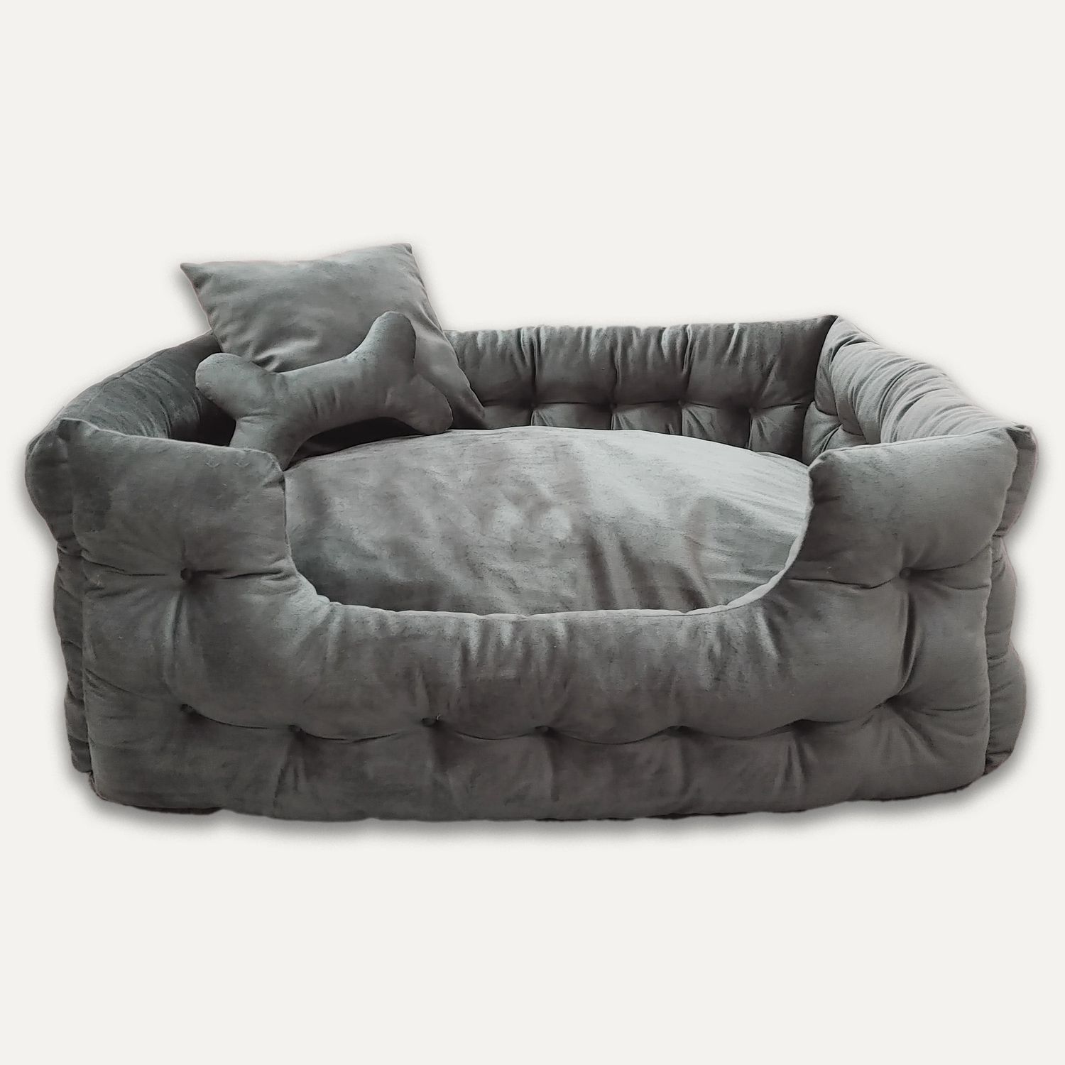 Goo-eez Luxury Velour Pet Bed with Accessories Charcoal Grey