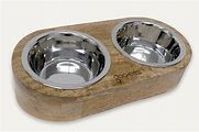 Goo-eez Inclined Mango Wood Feeder with Double Stainless Steel Bowls
