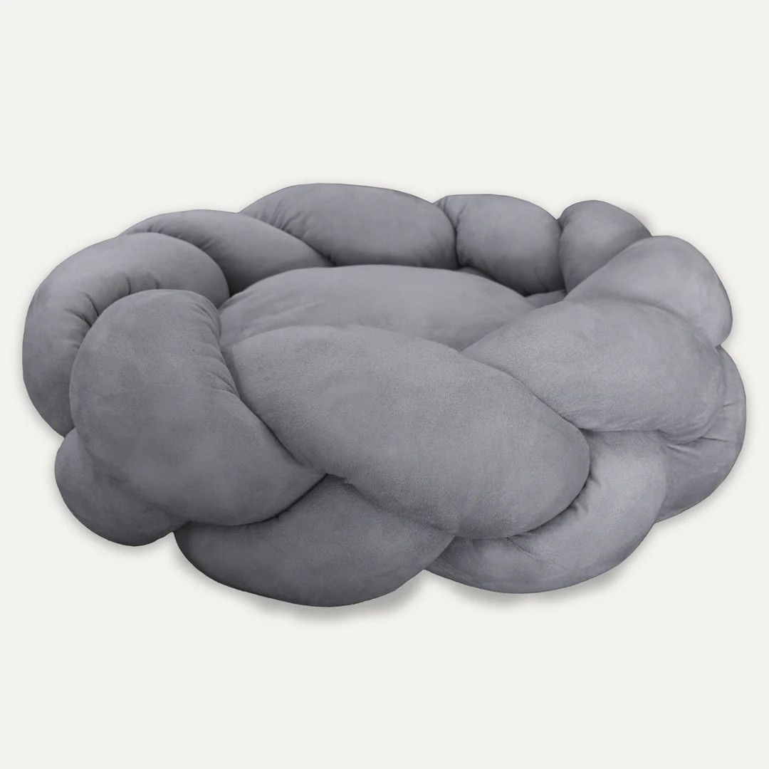 Goo-eez Round Braided Suede Pet Bed Light Grey