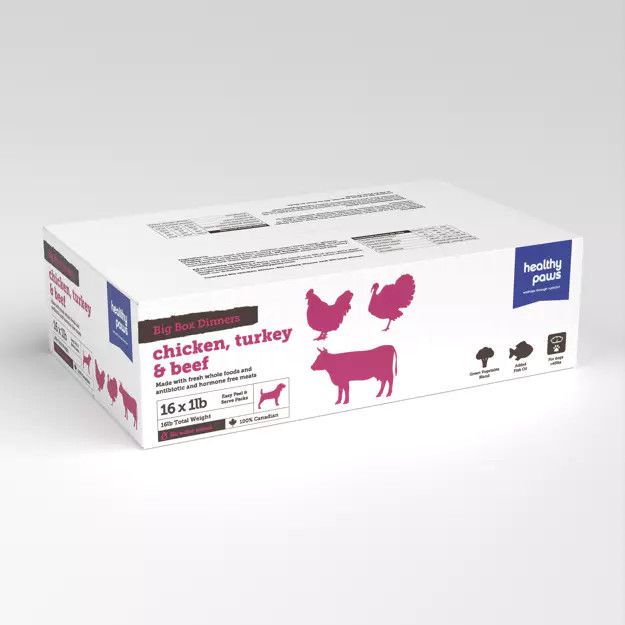 Healthy Paws Big Box Dinner 6 Chicken, 6 Turkey, 4 Beef 16 x 1 lb
