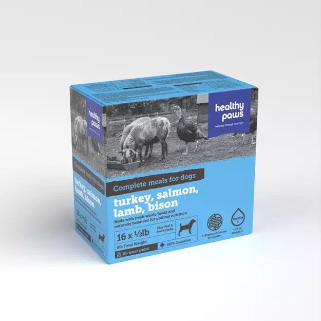 Healthy Paws Complete Dinner Variety Pack Turkey, Lamb, Salmon, Bison 16 x 8oz