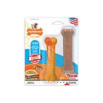 Nylabone Puppy Power Tough Puppy Chew Toys Twin Pack Beef Broth &amp; Vegetables and Bacon Regular (2 Pack)