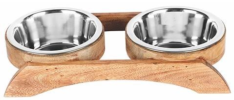 Wooden Double Dinner With Stainless Steel Bowl Medium