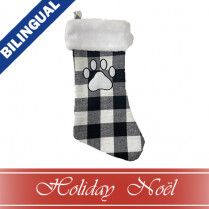 Spot Holiday White/Grey Plaid Pawprint Pet Stocking