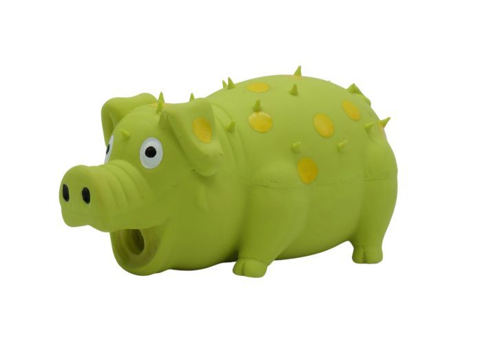 Bud&#39;Z Latex Dog Toy With Squeaker - Green Pig With Yellow Dots Dog 6in 1pc