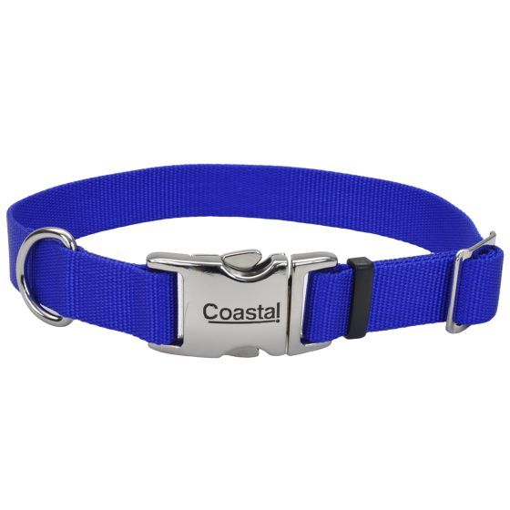 Coastal Adjustable Nylon Collar With Titan Metal Buckle Blue Dog 1pc 1x18-26in
