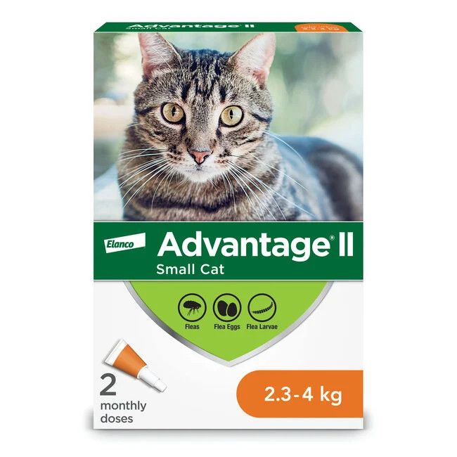 Advantage II - Small Cat Once-A-Month Topical Flea Treatment - 2.3 to 4 kg, Size: 2 Dose