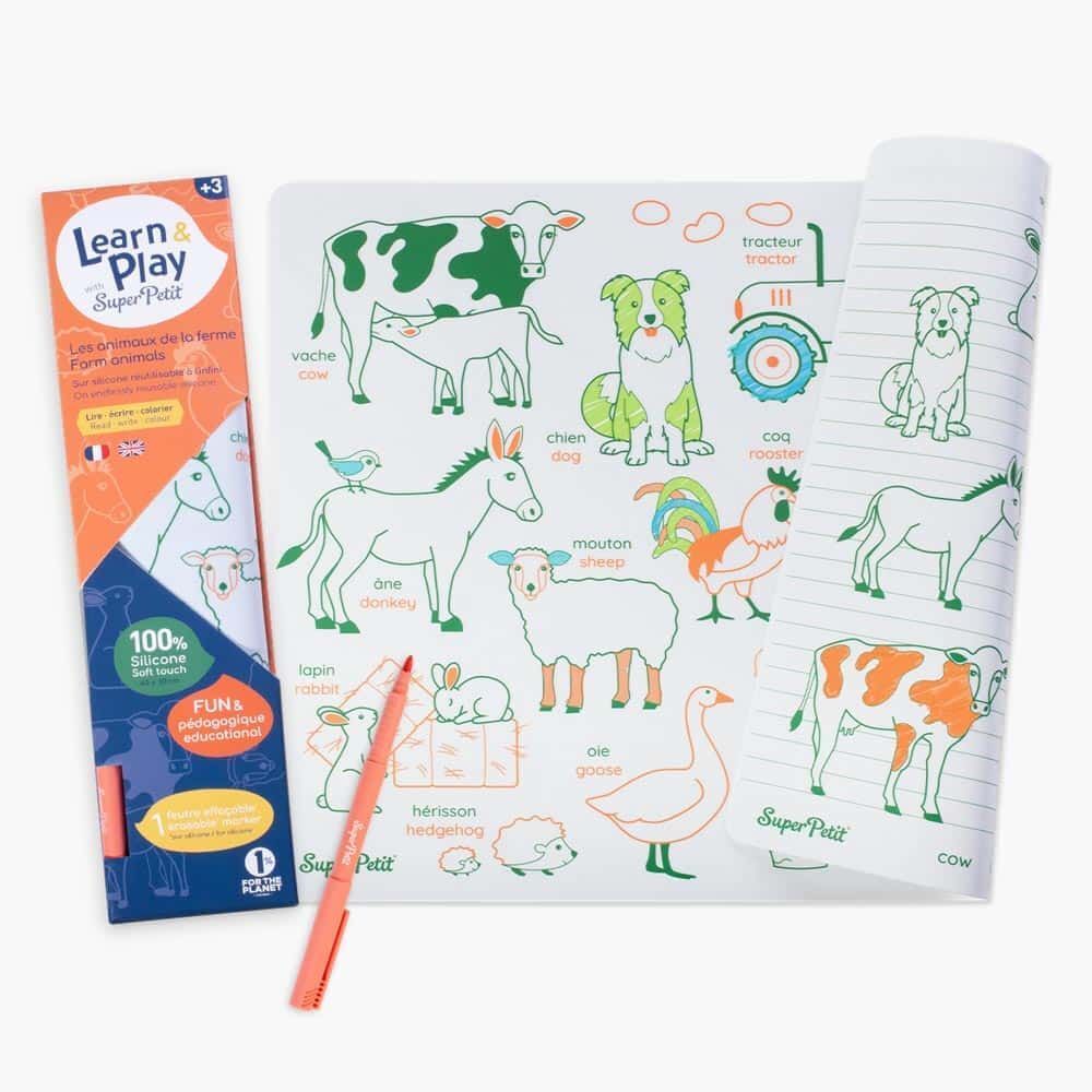 Set en silicone réversible à colorier "les animaux de la ferme" - Super Petit