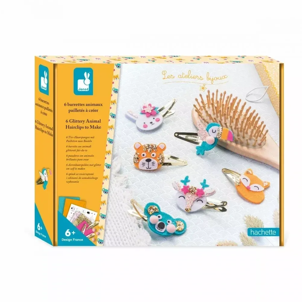 6 barrettes animaux paillettes à créer - Janod