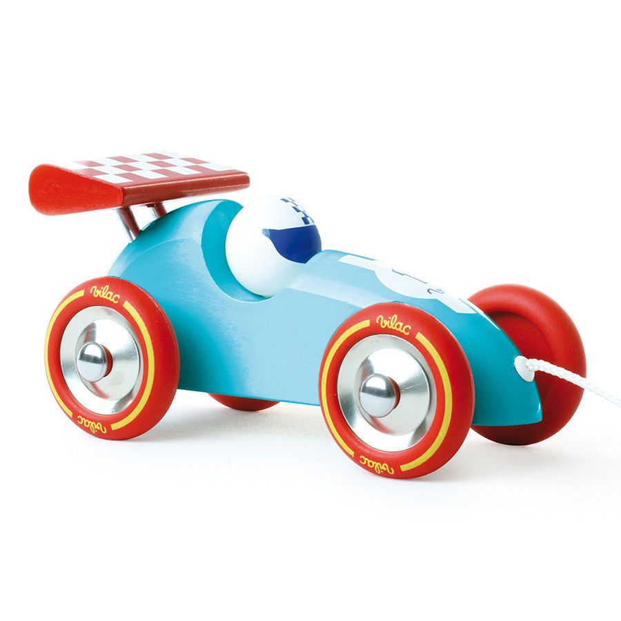Voiture de course à trainer  - turquoise et rouge - Vilac