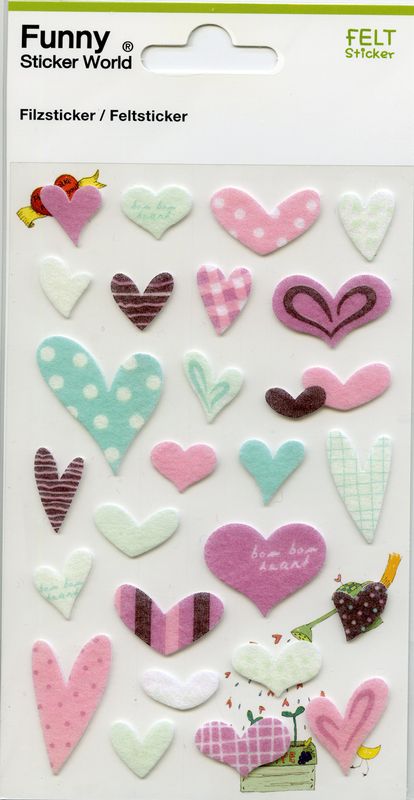 Klistremerker av filt - Hjerter rosa