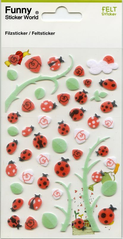 Klistremerker av filt - Roser og marihøner