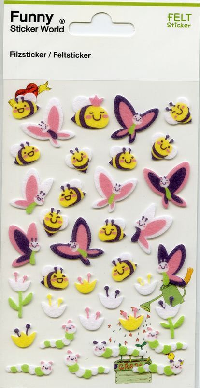 Klistremerker av filt - Bier og sommerfugler