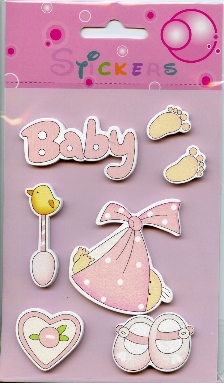 Klistremerker av tre - Baby rosa