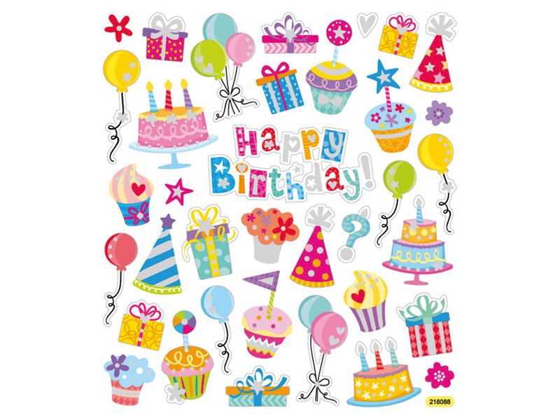 Klistremerker – Bursdag m/glitter