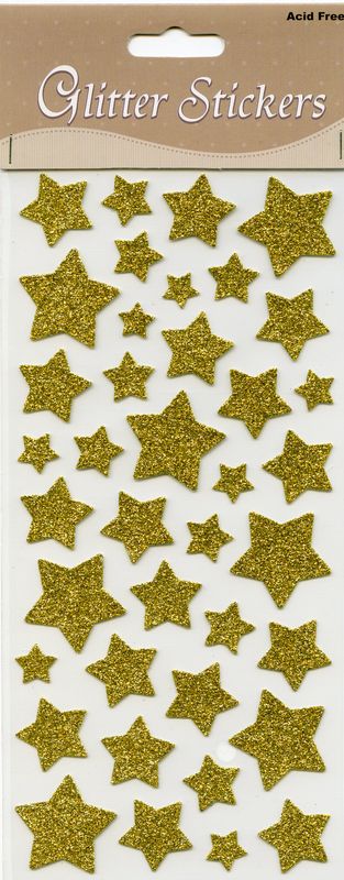 Klistremerker – Gullstjerner med glitter
