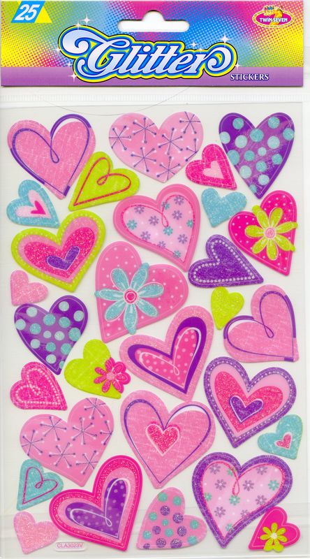 Klistremerker – Hjerter med glitter
