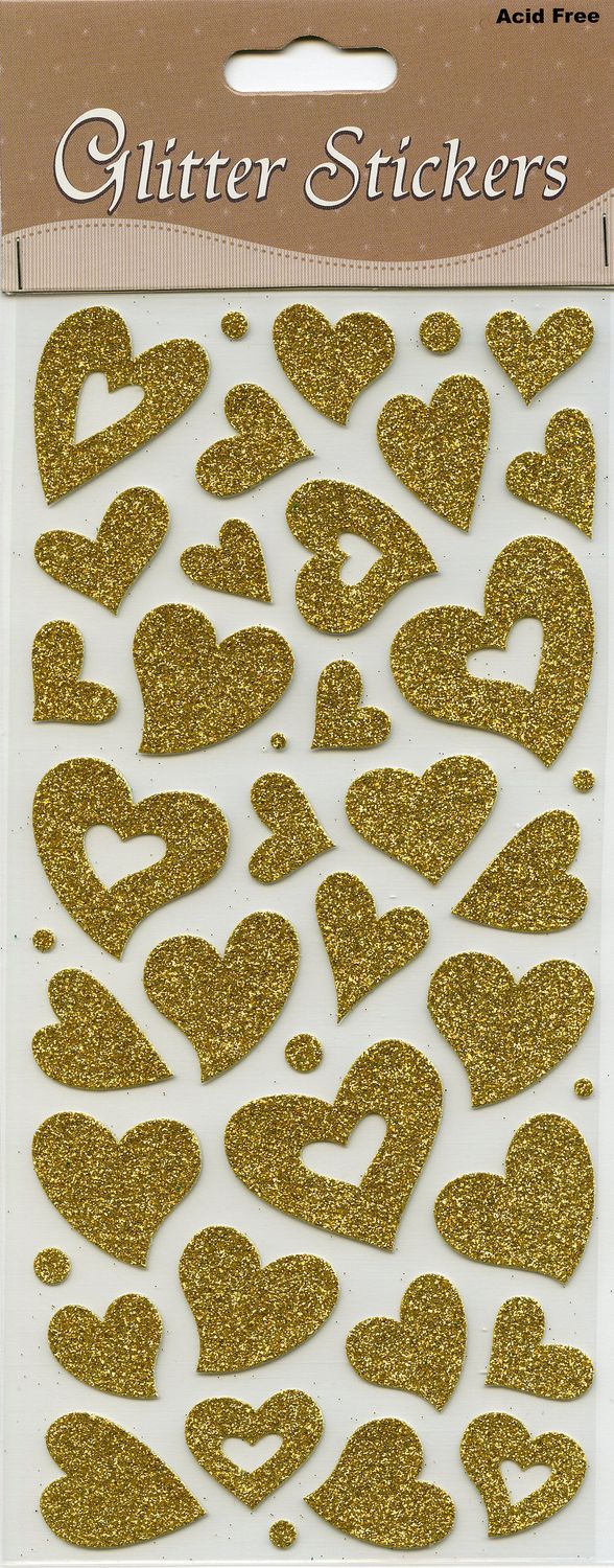 Klistremerker – Gullhjerter med glitter