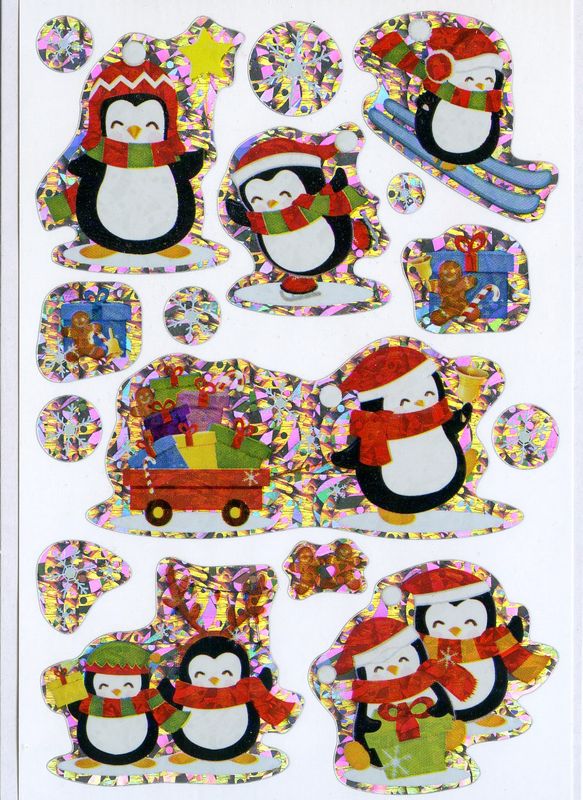 Klistremerker - Julepingviner med glitter