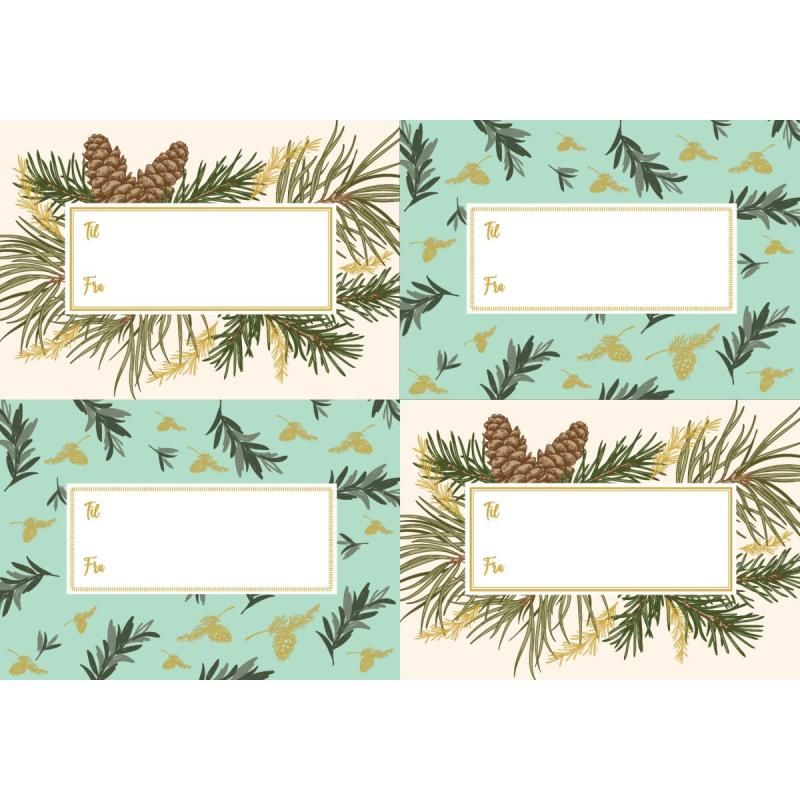 Julemerkelapper -  granbar med gull