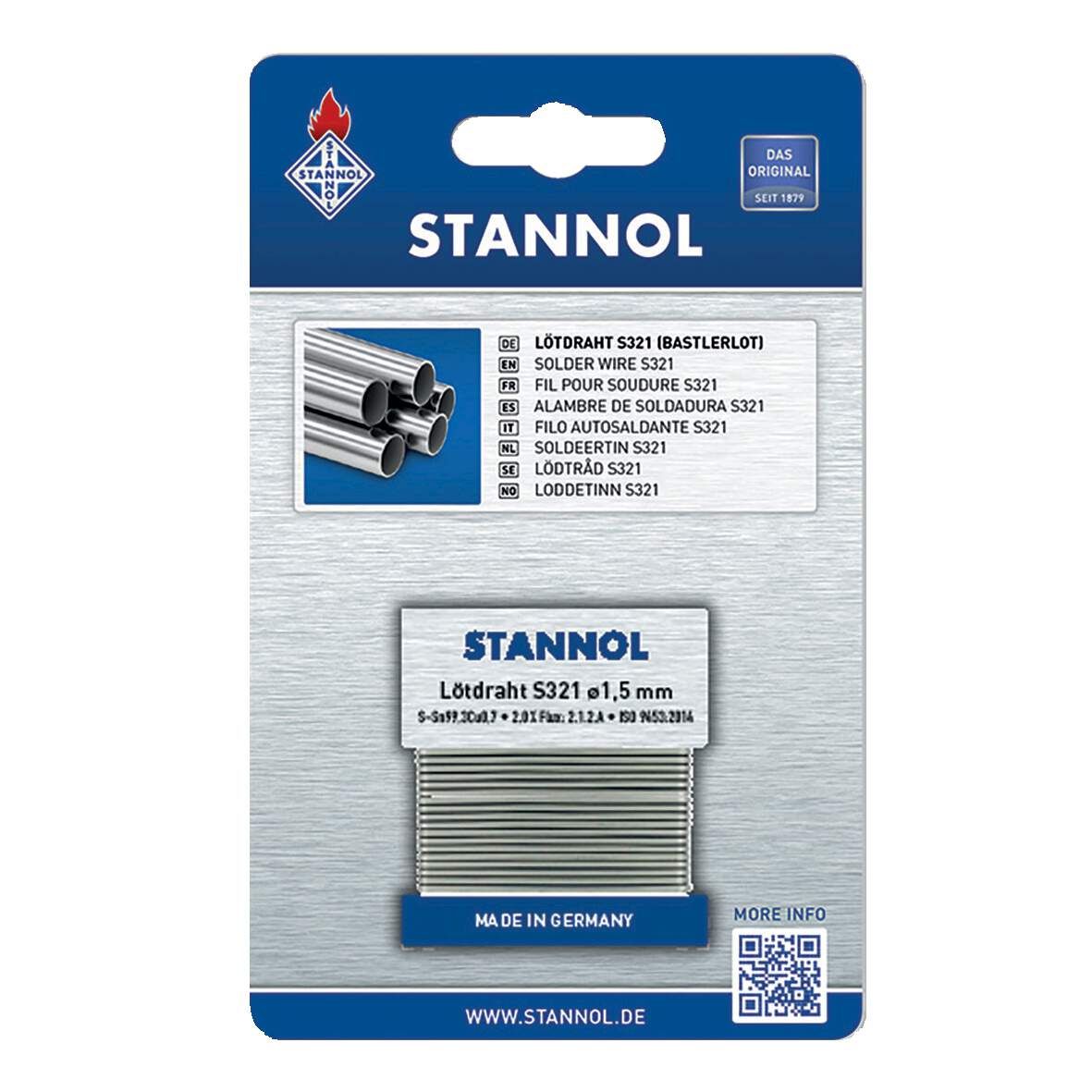 STANNOL Lötdraht S321 Bastlerlot DM 1,5mm, 1m Wickel, Sn99Cu1