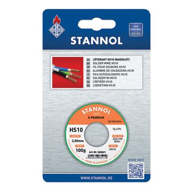 STANNOL Lötdraht HS10 Radiolot, DM 2,0 mm, 100g SB, Sn99Cu1