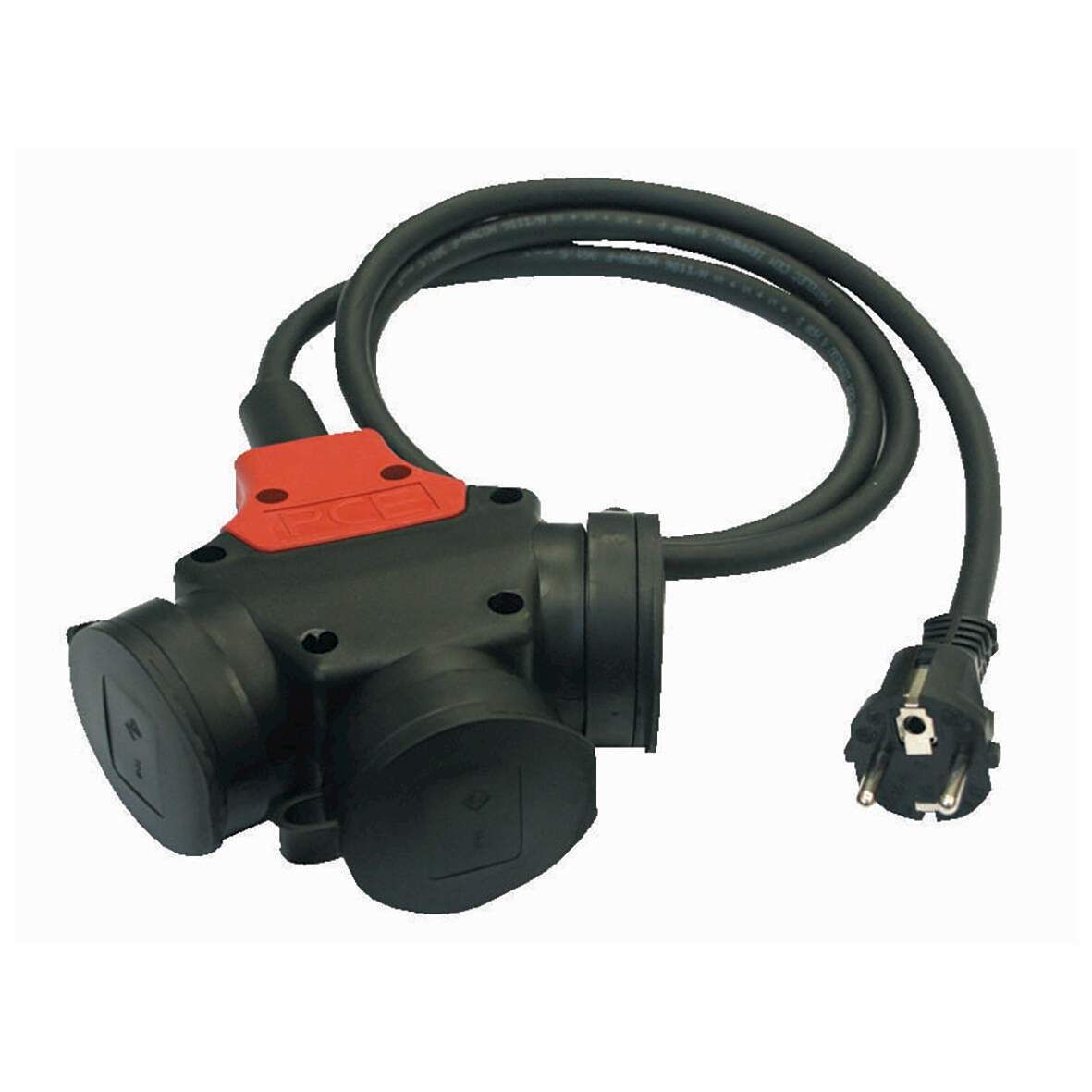PCE Gummi-3-Wegekupplung 230 V mit 1,5m Kabel schwarz 3x16A