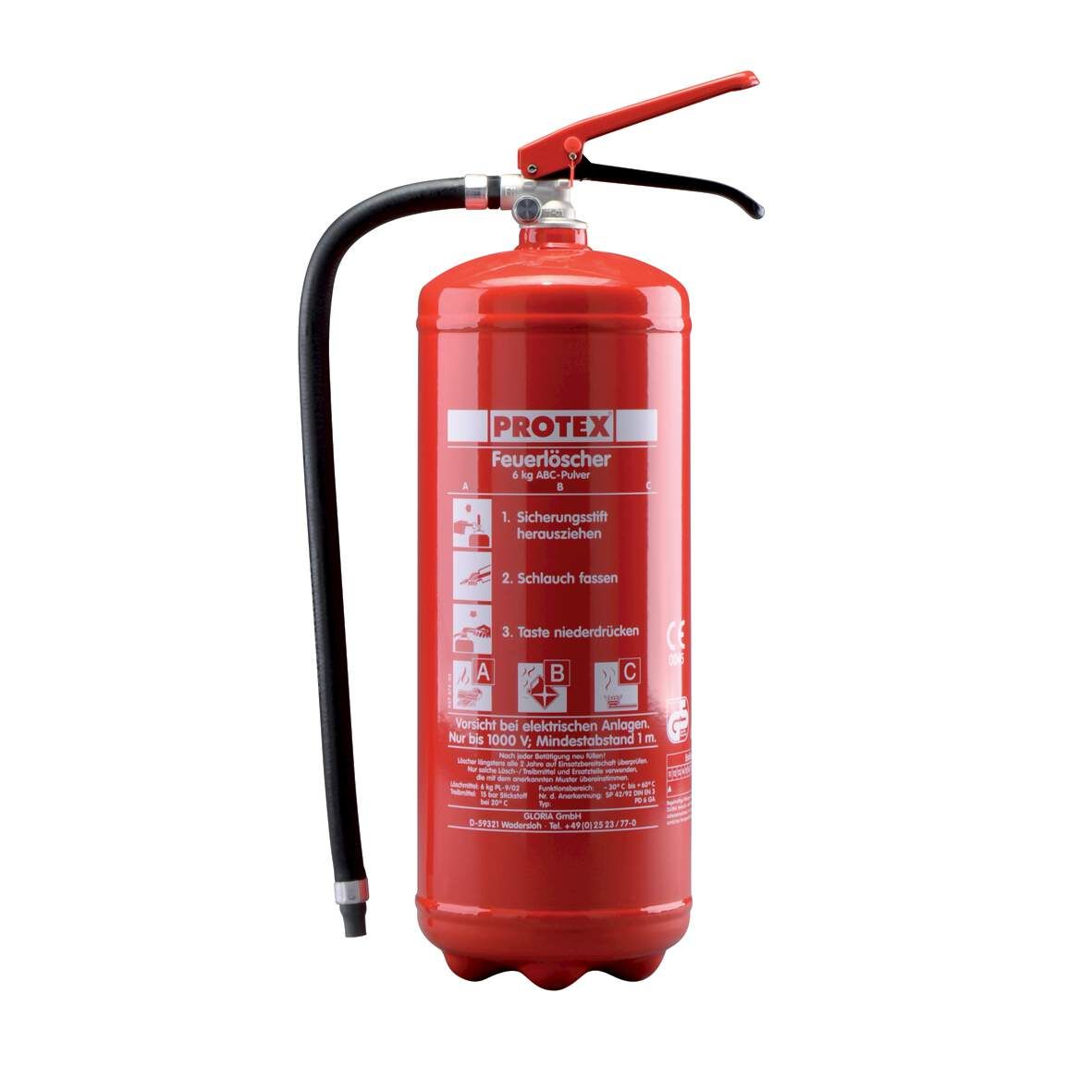 PROTEX Feuerlöscher-Dauerdruck PDE 6 6kg mit Prüfventil und Wandh.