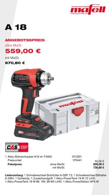 MAFELL Angebote Plus 03/2025 - Akku-Bohrschrauber A 18 im T-MAX