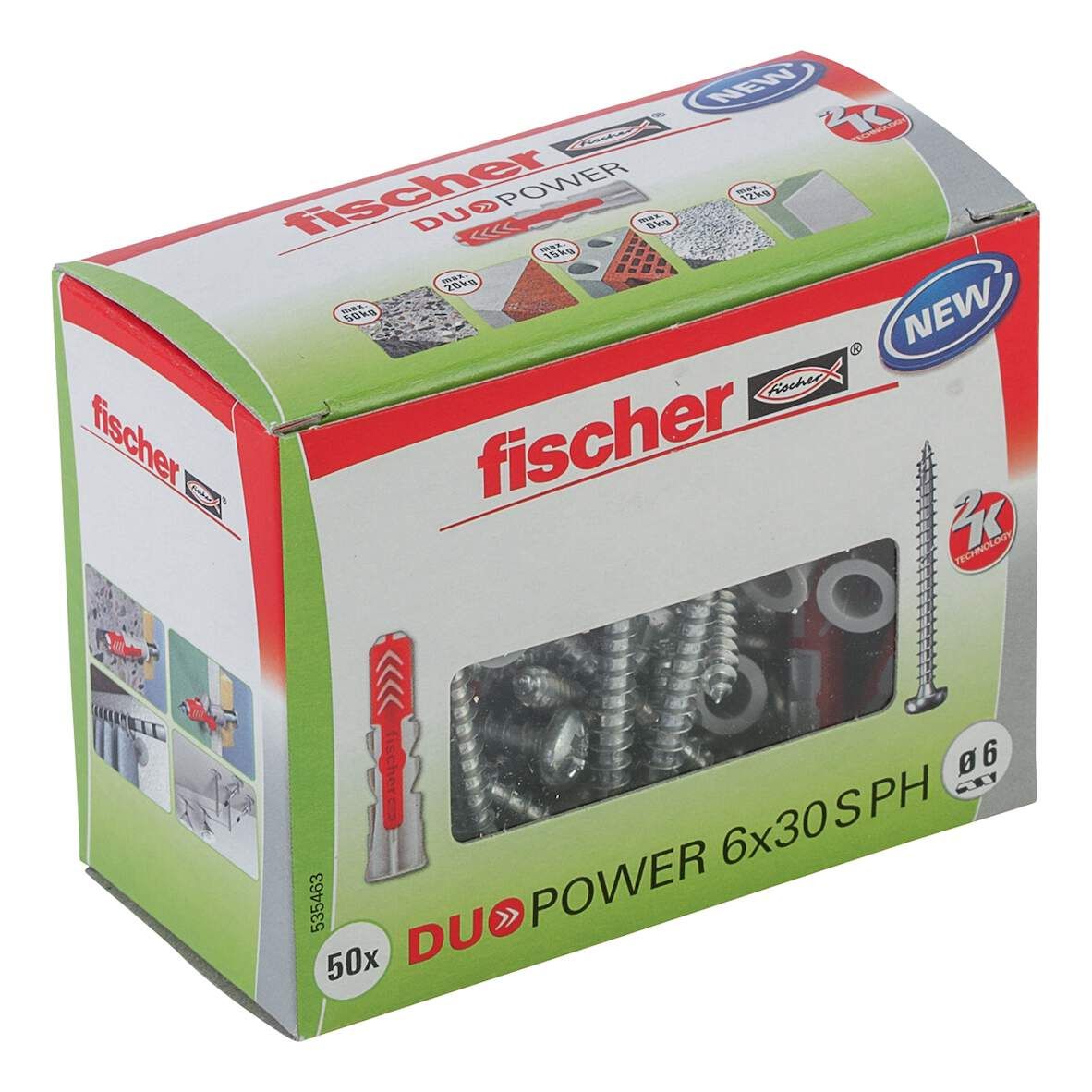 FISCHER Dübel DUOPOWER 8x40 S PH mit Schraube 5x60,50 Stück