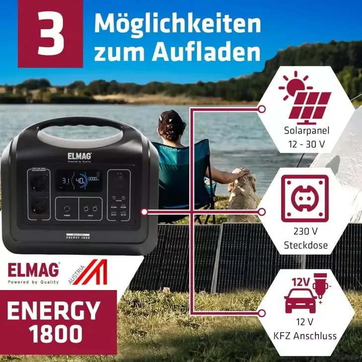 ELMAG Powerstation ENERGY 1800 1800W, LiFEPO4 Akku mit 1480Wh