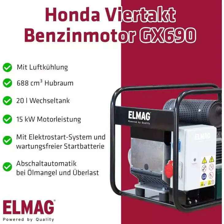 ELMAG Stromerzeuger SEB 16000WDE-AVR HONDA-Motor GX690 E-Start, AV