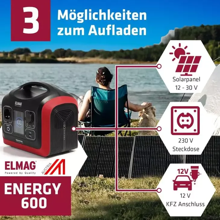 ELMAG Powerstation ENERGY 600 600W, LiFEPO4 Akku mit 595Wh