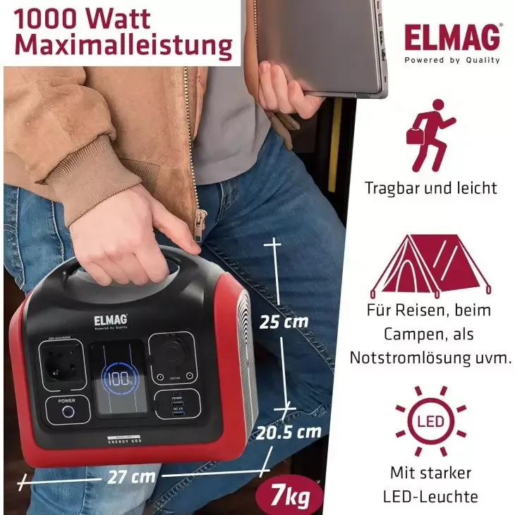 ELMAG Powerstation ENERGY 600 600W, LiFEPO4 Akku mit 595Wh