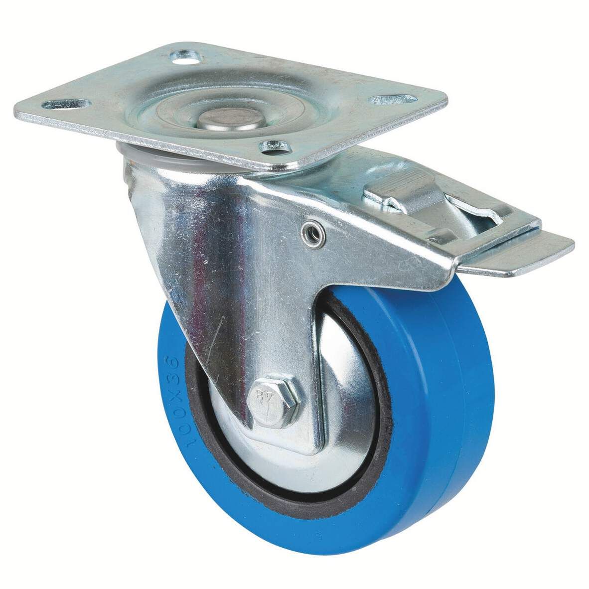 BS-ROLLEN Lenkrolle mit Bremse DM 100mm elastik blau,Tragkraft 140kg