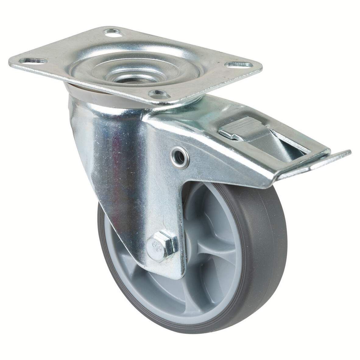 BS-ROLLEN Lenkrolle mit Feststeller+Platte DM 100mm TPE, Tragkraft 110kg