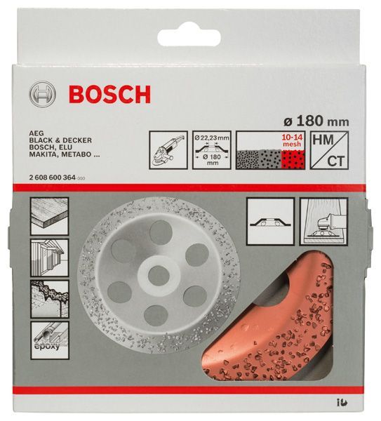BOSCH Carbide-Schleifköpfe, 180 mm, Feinheitsgrad grob, Scheibenform flach