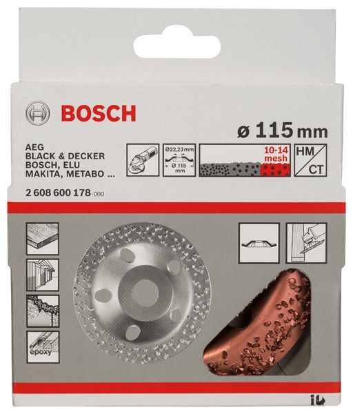 BOSCH Carbide-Schleifköpfe, 115 mm, Feinheitsgrad grob, Scheibenform schräg