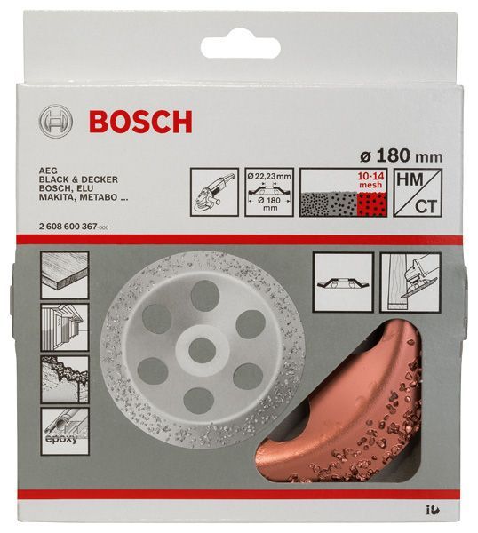 BOSCH Carbide-Schleifköpfe, 180 mm, Feinheitsgrad grob, Scheibenform schräg