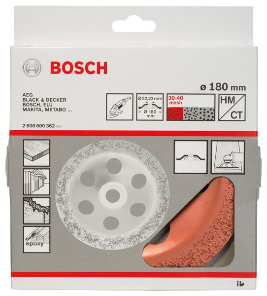 BOSCH Carbide-Schleifköpfe, 180 mm, Feinheitsgrad fein, Scheibenform flach