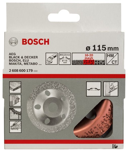 BOSCH Carbide-Schleifköpfe, 115 mm, Feinheitsgrad mittel, Scheibenform schräg