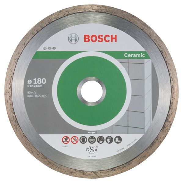 BOSCH Diamanttrennscheibe Standard for Ceramic, 180 x 22,23 x 1,6 x 7 mm, 10er-Pack