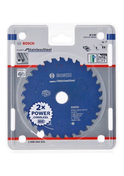 BOSCH Akku-Kreissägeblatt Expert for Stainless Steel, 140 x 1,5/1,2 x 20, 30 Zähne