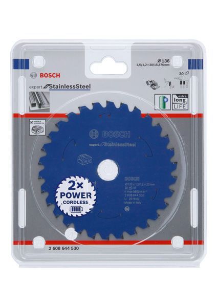 BOSCH Akku-Kreissägeblatt Expert for Stainless Steel, 136 x 1,5/1,2 x 20, 30 Zähne