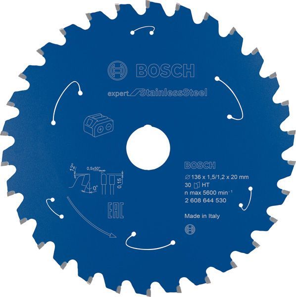 BOSCH Akku-Kreissägeblatt Expert for Stainless Steel, 136 x 1,5/1,2 x 20, 30 Zähne