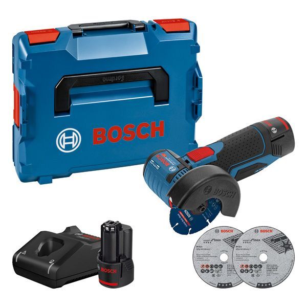 BOSCH Akku-Winkelschleifer GWS 12V-76, mit 2 x 3.0 Ah Li-Ion Akku