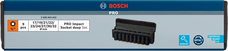 BOSCH &quot;PRO Impact Steckschlüsselsatz Set, 3/4&quot;&quot;, tief, 9‑tlg.&quot;