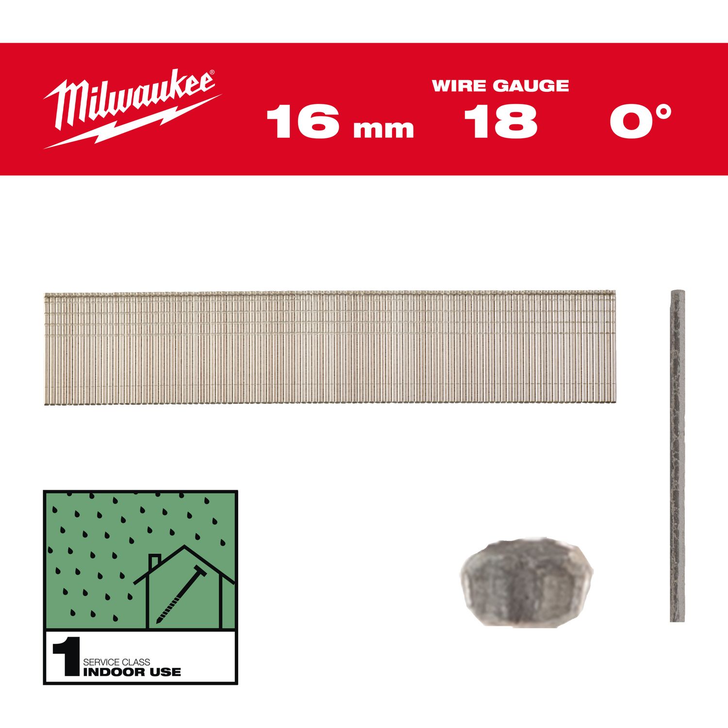 MILWAUKEE 1,05 x 1,25 x 16 mm verzinkt, 0° Stauchkopf-Nägel 18 Gauge für M18FN18GS &amp; M18CN18GS