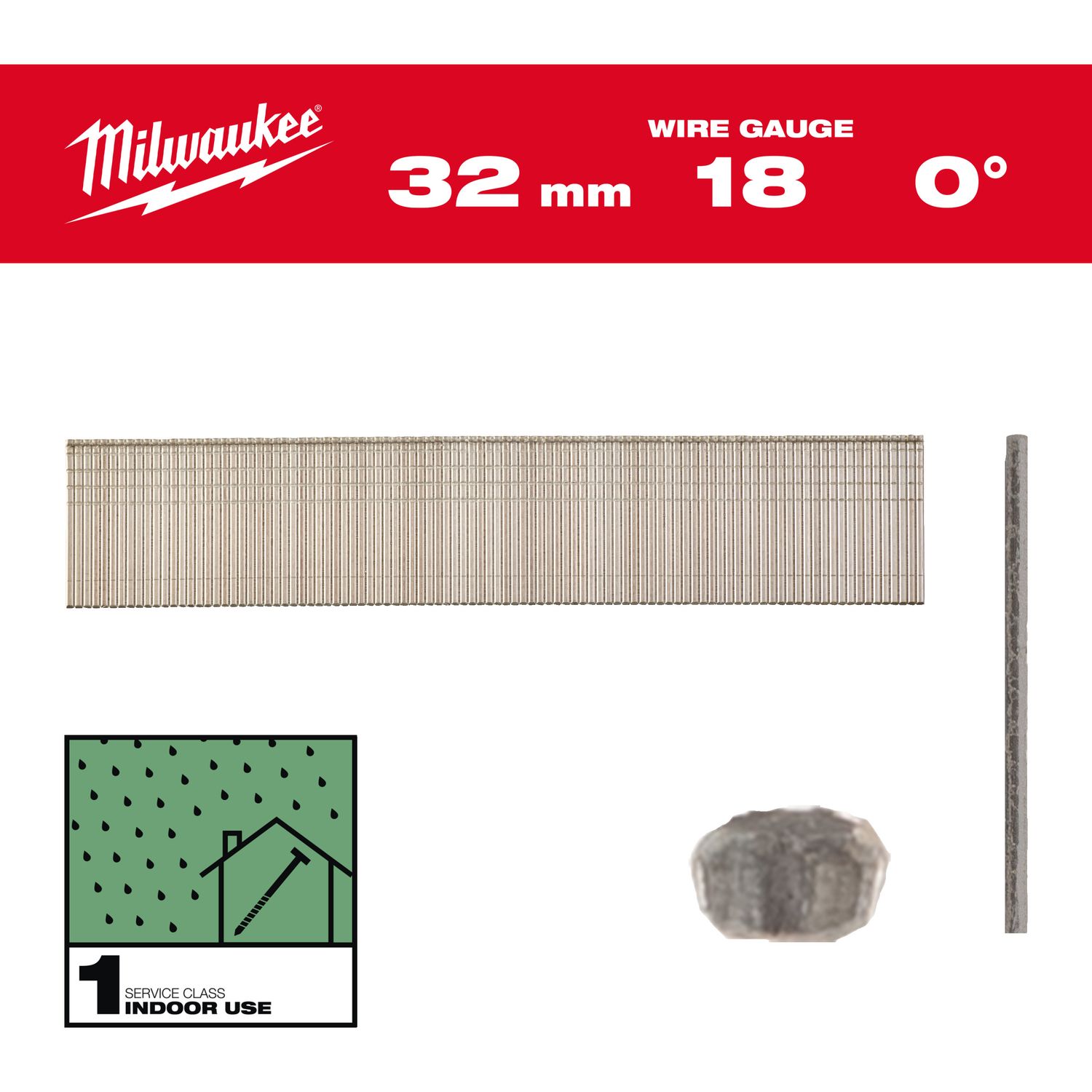 MILWAUKEE 1,05 x 1,25 x 32 mm verzinkt, 0° Stauchkopf-Nägel 18 Gauge für M18FN18GS &amp; M18CN18GS