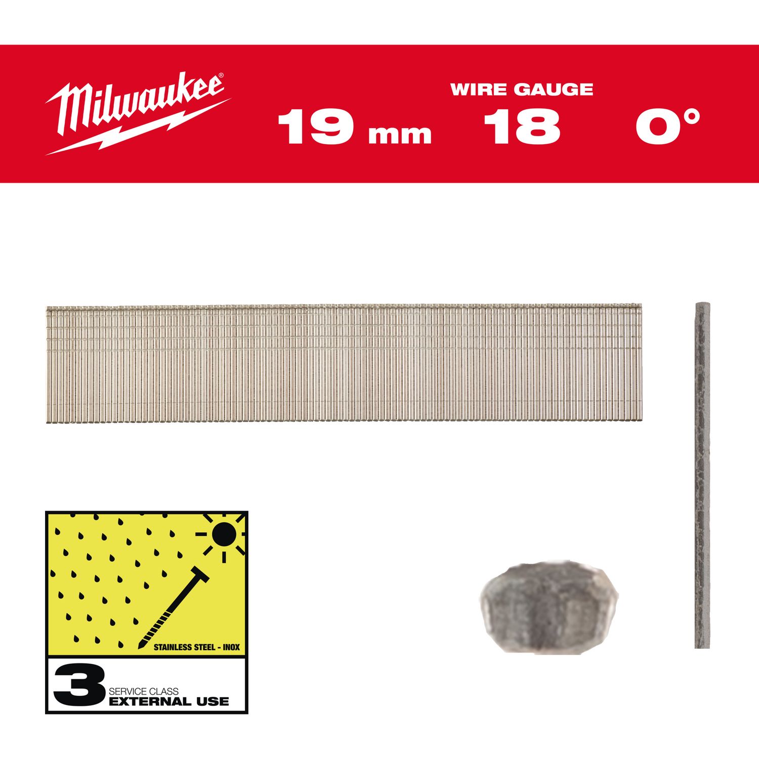 MILWAUKEE 1,05 x 1,25 x 19 mm Edelstahl, 0° Stauchkopf-Nägel 18 Gauge für M18FN18GS &amp; M18CN18GS